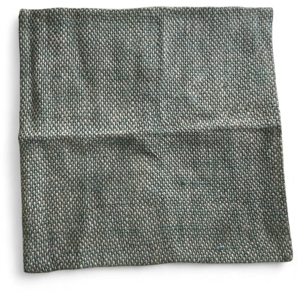 West Elm green and natural flax woven flax linen 20 x 20” pillowcase/pillowcover